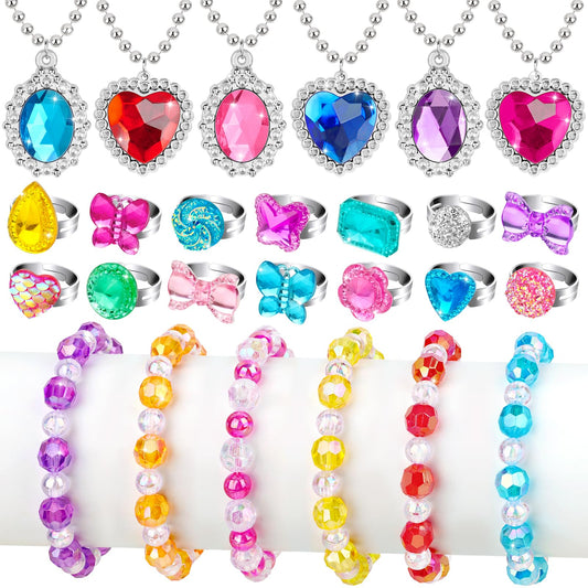 Hooqict princess dress up necklaces with glitter accents for imaginative play.