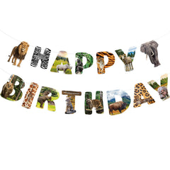 Hooqict Safari Animals banner with animal faces for a playful birthday backdrop