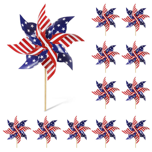 HOOSUN 12Pcs American Flag Pinwheels bright yard display and wind spinners