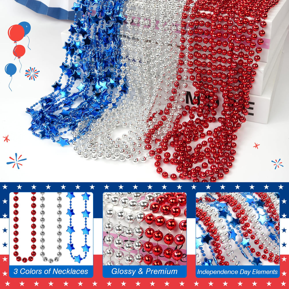 HOOSUN 4th of July silver round beads necklace, durable and non-irritating.