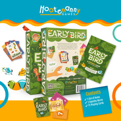 Hootenanny Games Early Bird family-friendly packaging supports easy setup.