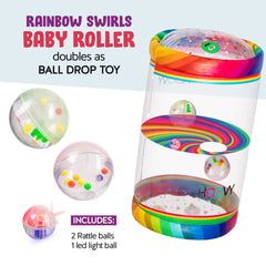 Hoovy Rainbow Swirls ball drop inside feature encourages cause-and-effect