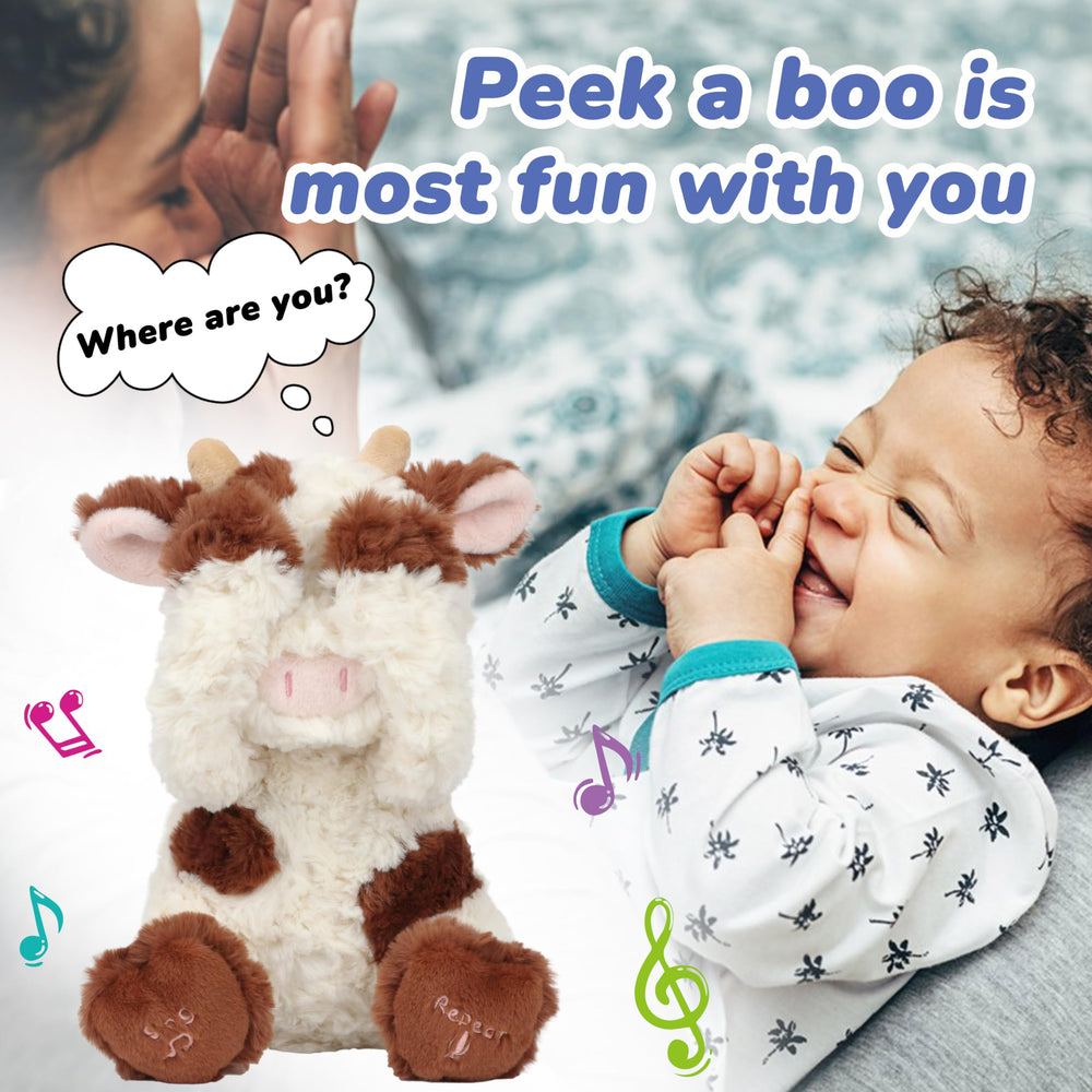 Hopearl Peek A Boo Cow in toddler room shows safe and cozy play