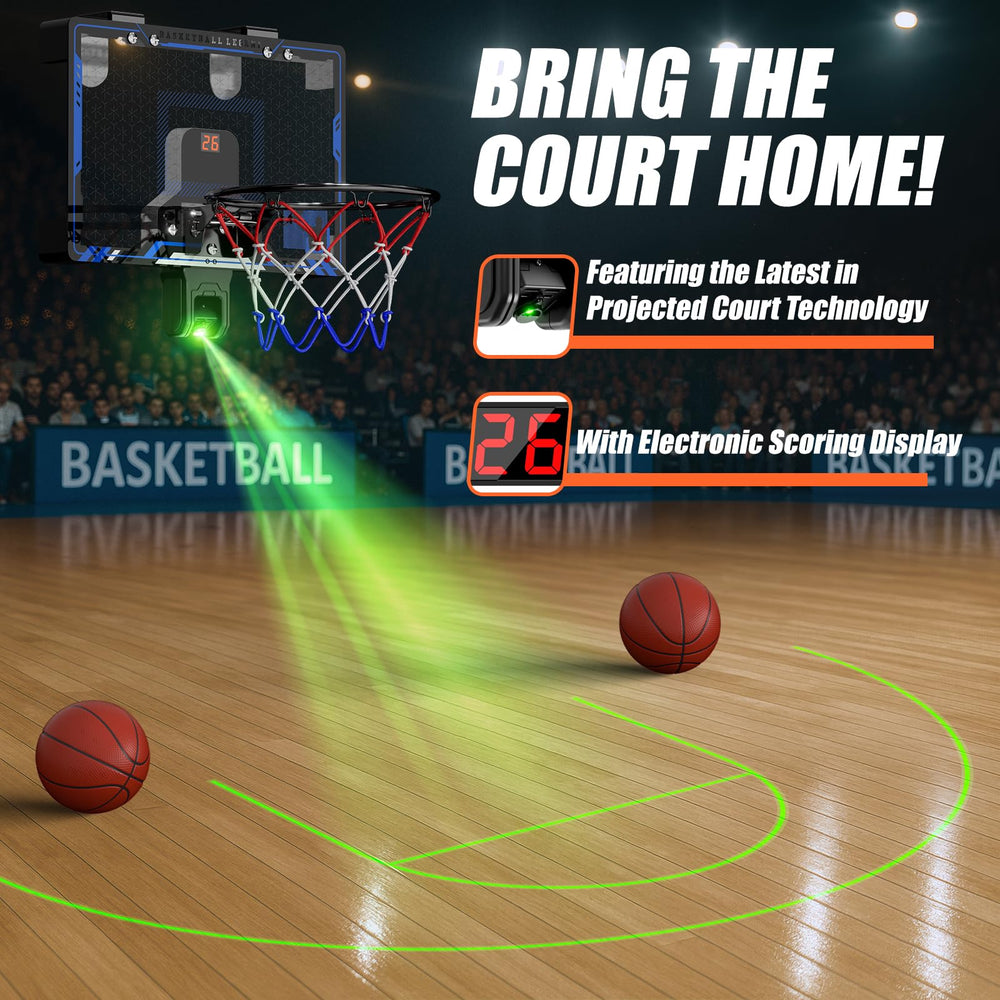 HopeRock over-the-door hoop shows electronic scoreboard for quick scoring feedback.