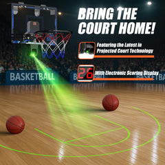 HopeRock over-the-door hoop shows electronic scoreboard for quick scoring feedback.