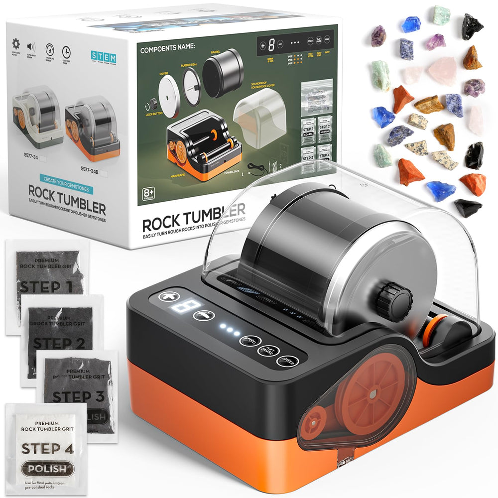 HopeRock Ultra Quiet Rock Tumbler Kit front view, ideal for indoor use.