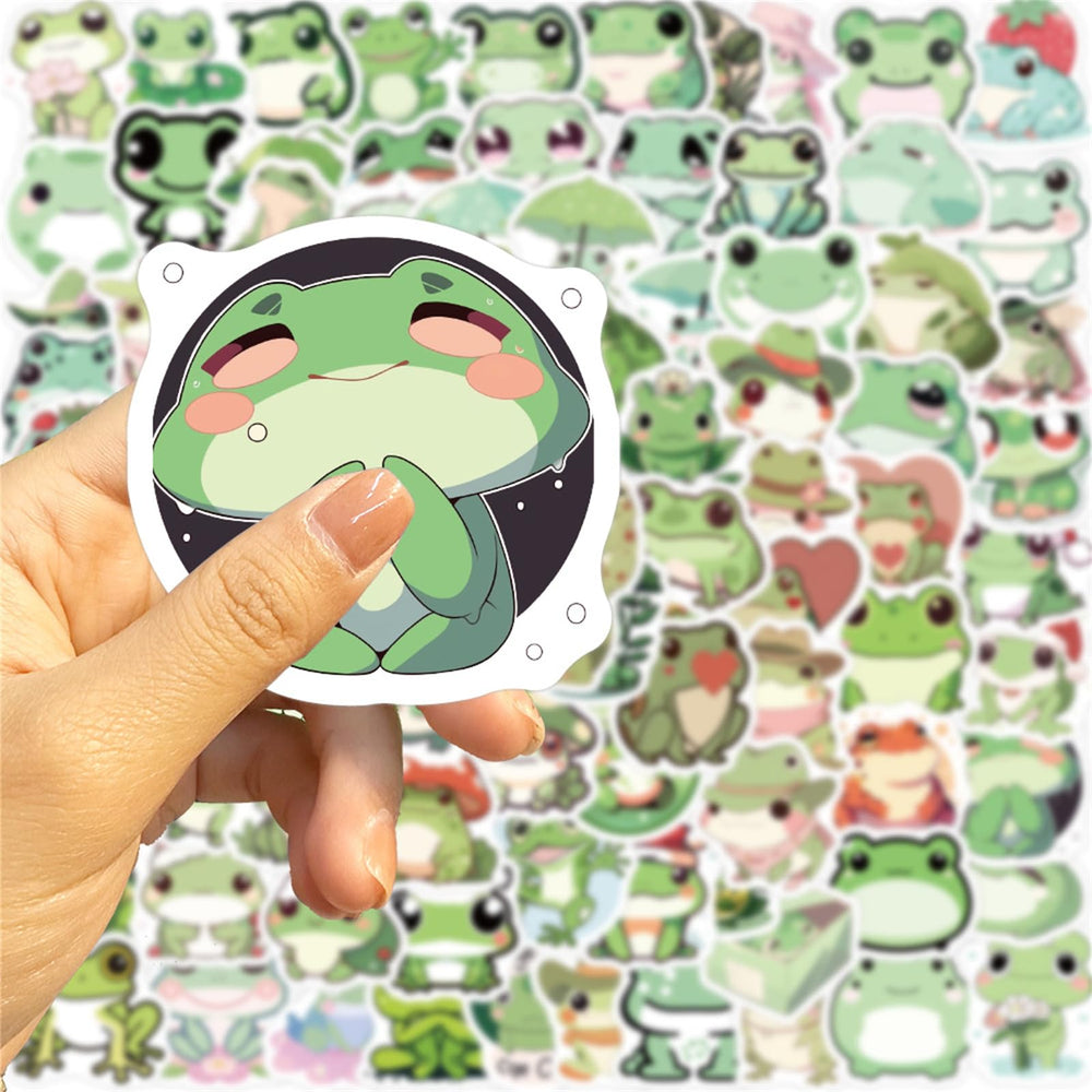Hopetl frog stickers decorate a laptop with colorful, durable design.