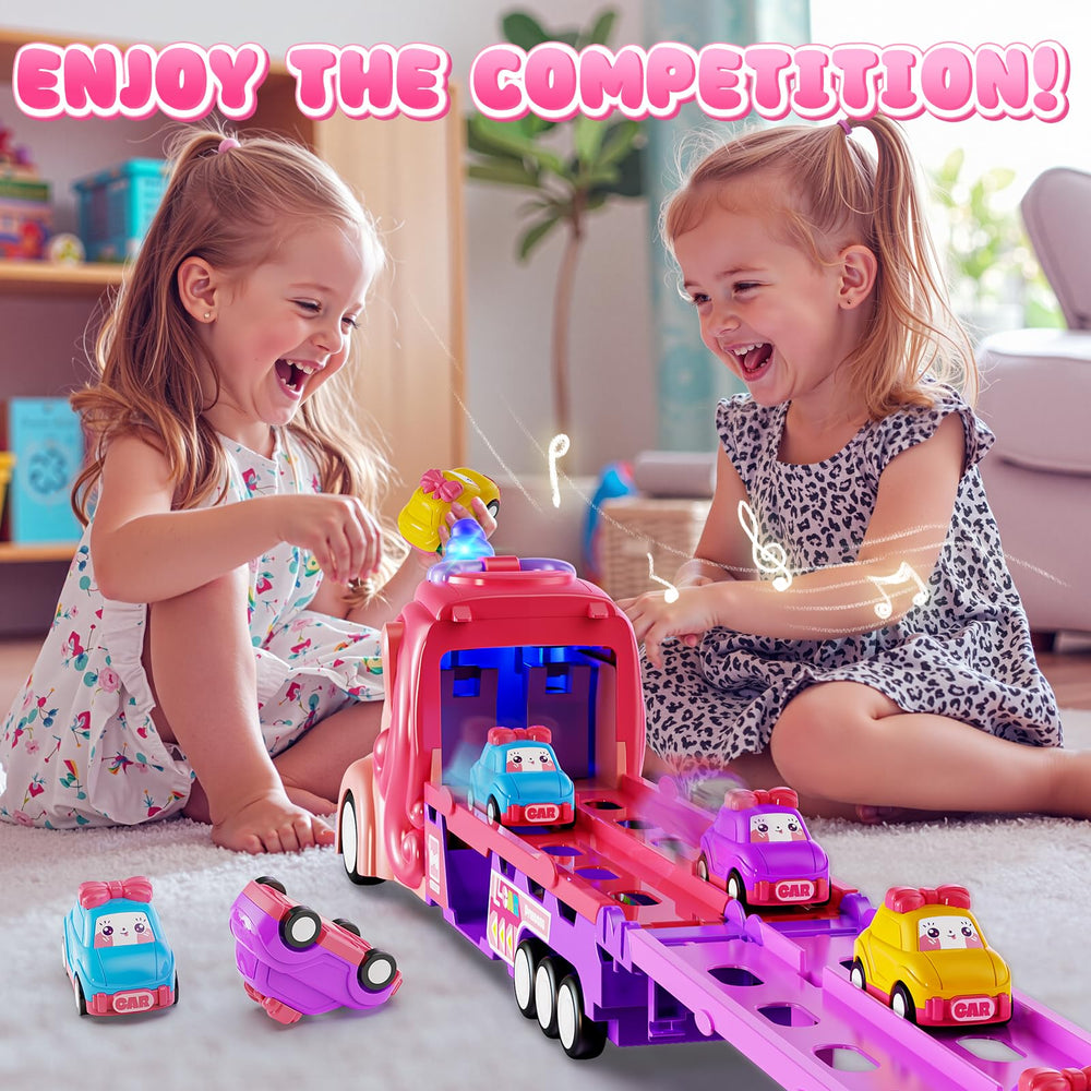 Hot Bee 2-lane race track unfolds for cooperative racing fun.