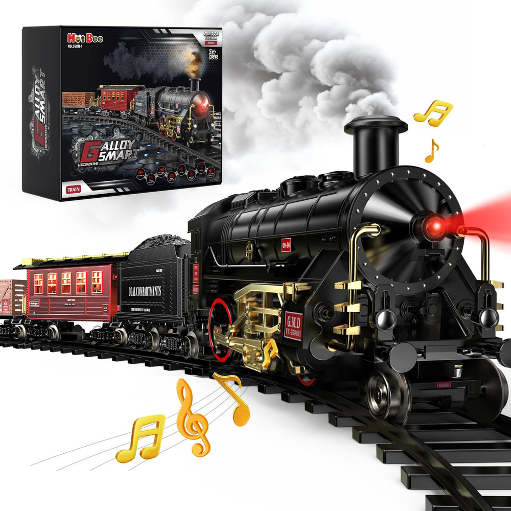 Hot Bee alloy steam locomotive from the train set glows for realistic night play