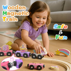 Hot Bee Unicorn Train Set wooden rail base offers durable, kid-friendly construction.