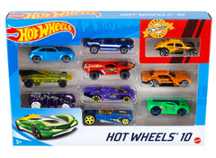 Hot Wheels 10-car pack front view highlights authentic 1:64 scale detail for display