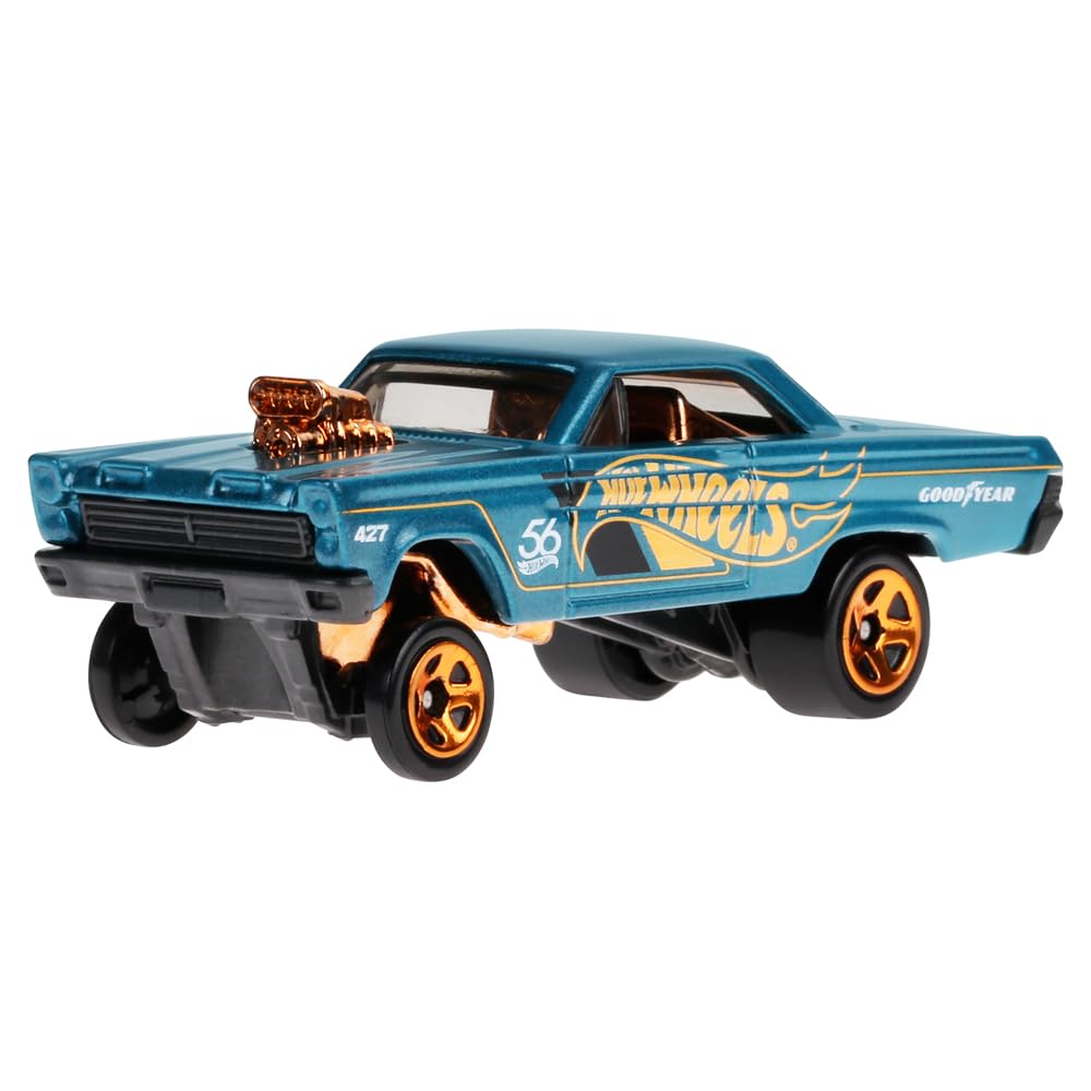 Hot Wheels 1965 Mercury Comet Cyclone in teal and gold, ideal display piece