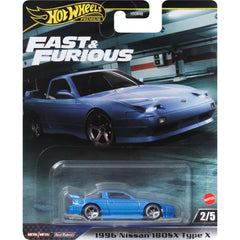 Hot Wheels 1996 Nissan 180SX Type X blue front view with durable metal body