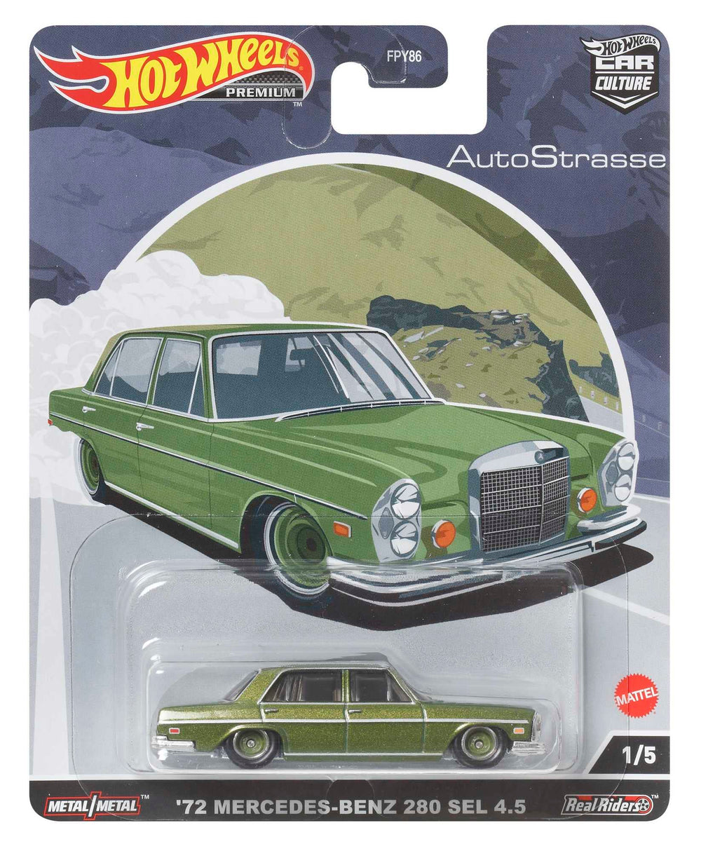 Hot Wheels 72 Mercedes-Benz 280 SEL 4.5 packaging presentation for gift-ready display.