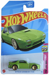 Hot Wheels 89 Mazda Savanna RX-7 FC3S front view, metallic green, collectible die-cast