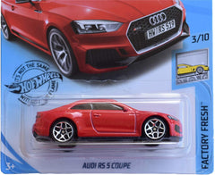 Hot Wheels Audi RS 5 Coupe red detailing close-up for collectors.