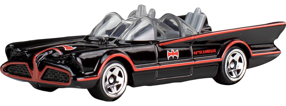 Hot Wheels Batman & Robin Batmobile 1:64 scale, durable die-cast for kids' play.