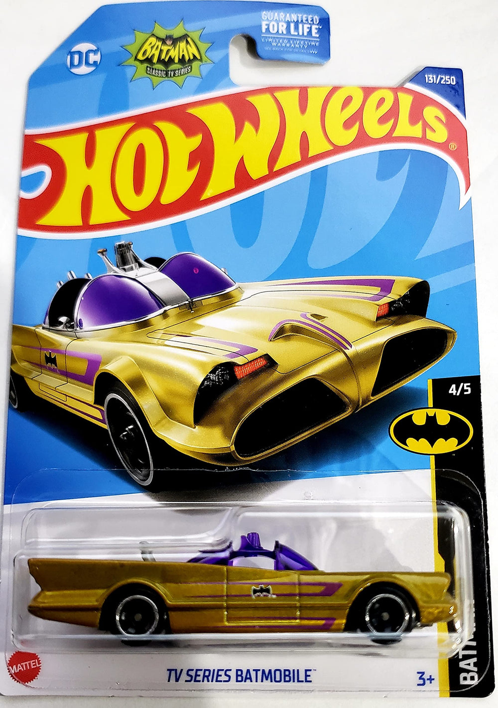 Hot Wheels Batmobile gold edition 131/250 displayed for collectors
