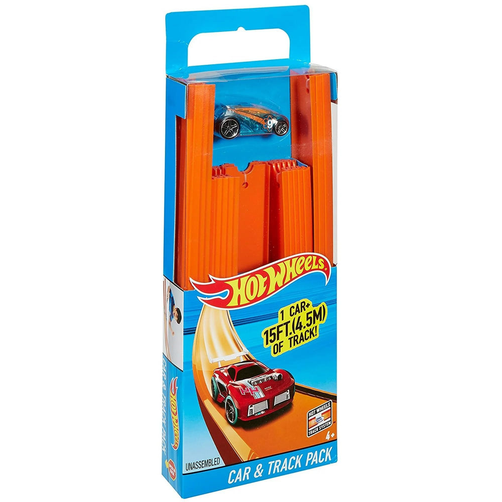 Hot Wheels BHT77 car with track piece for quick, action-packed play.