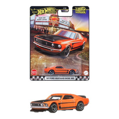 Hot Wheels Boulevard 69 Ford Mustang Boss 302 orange side view; ideal for display and collection
