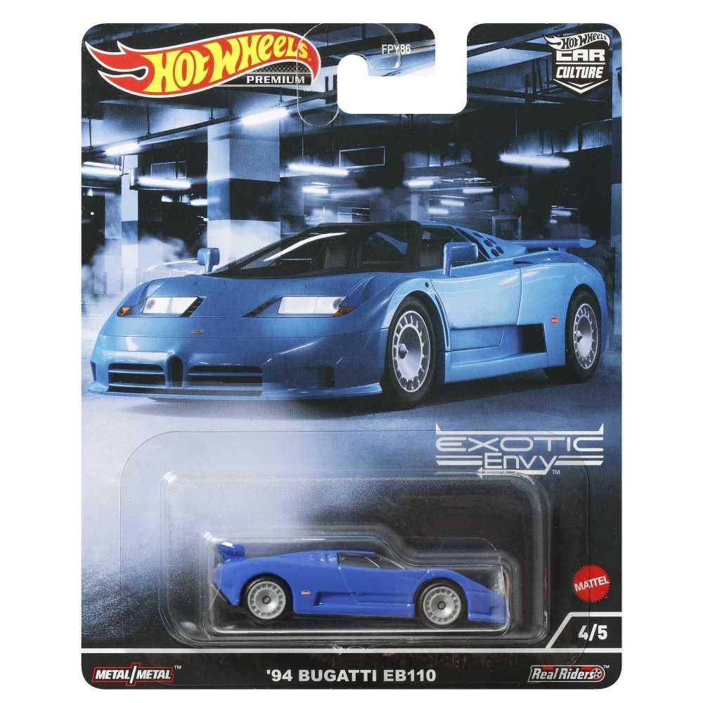 Hot Wheels EB110 packaging display helps collectors showcase the model.
