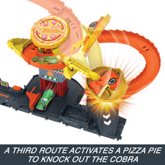 Hot Wheels City dumpster path supports open-ended storytelling.