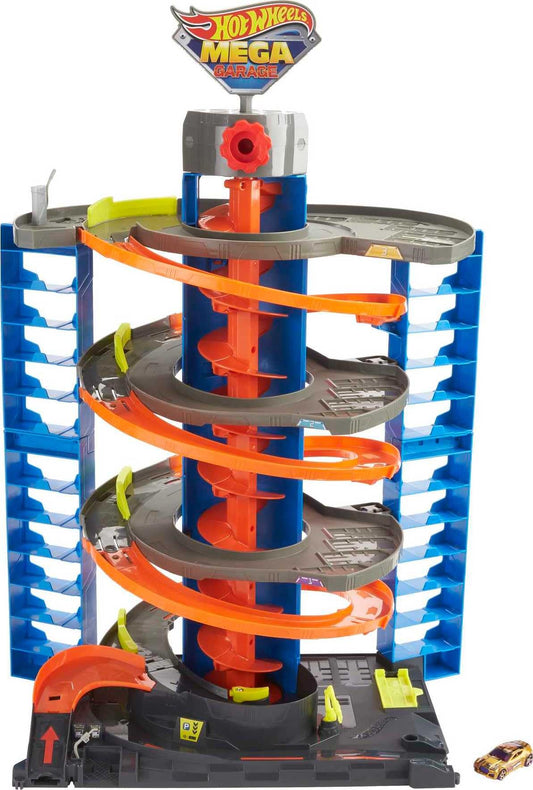 Hot Wheels City Mega Garage elevator in action moving cars between levels