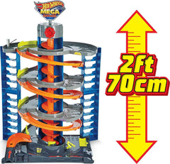 Four-level track layout with release area for dynamic play