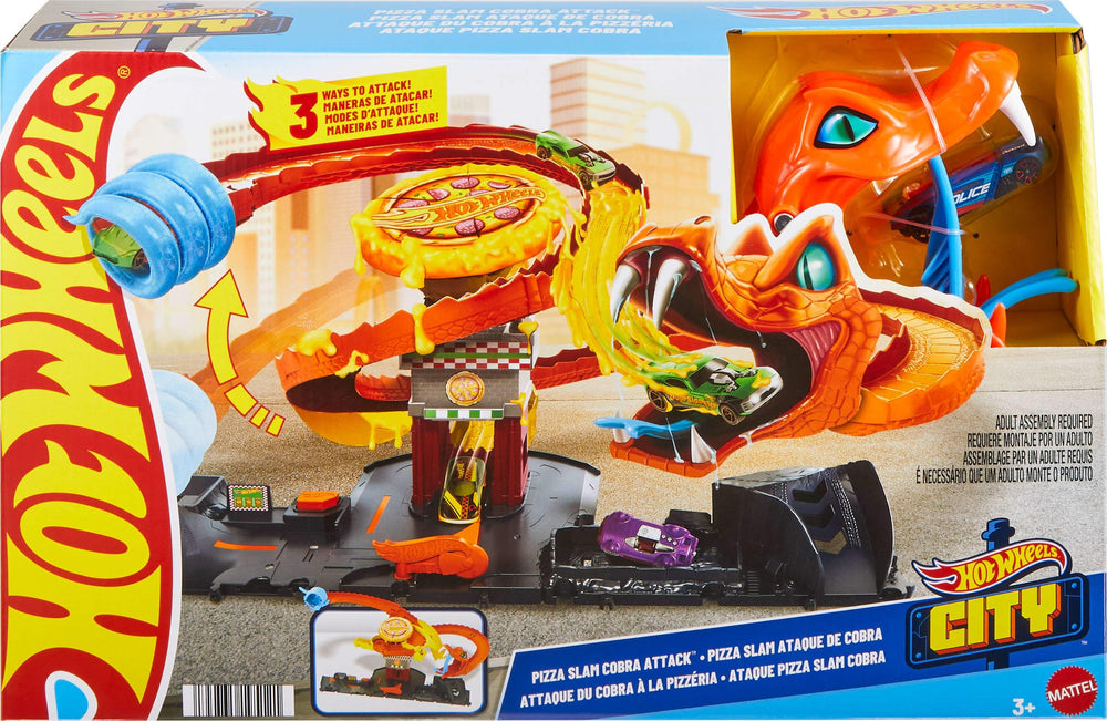 Hot Wheels City set connects with other City sets for extended adventures.