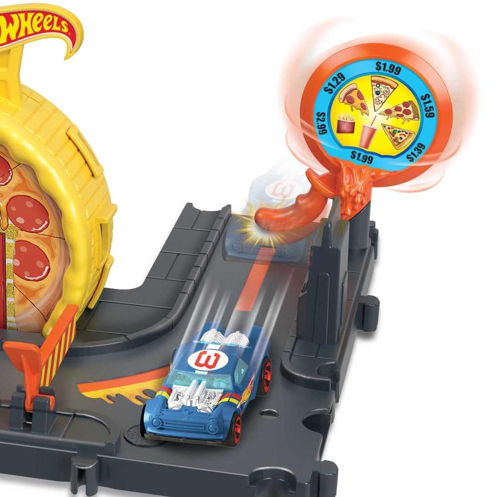 Hot Wheels City Speedy Pizza Pick-Up surprise window reveals playful twists.