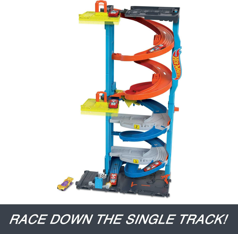Hot Wheels City Transforming Race Tower connects with other sets for expanded play.
