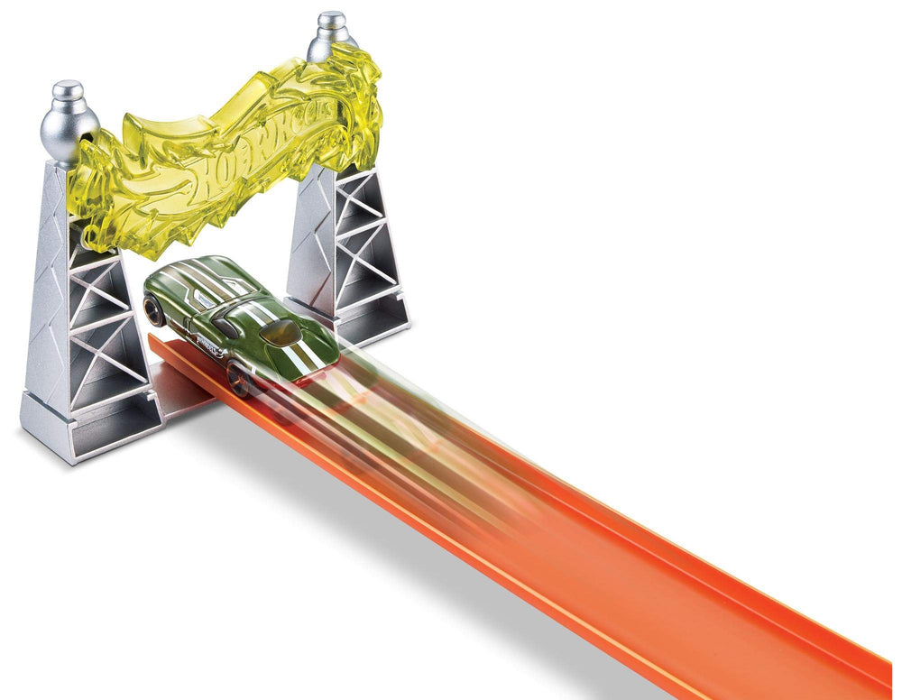 Hot Wheels Electric Tower Playset stunt loop in action for imaginative play.