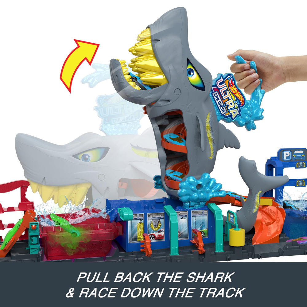 Hot Wheels foam roller detail enhances realistic car-wash storytelling.