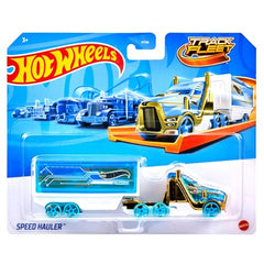 Hot Wheels interchange trailers demonstrate interchangeable trailer feature.