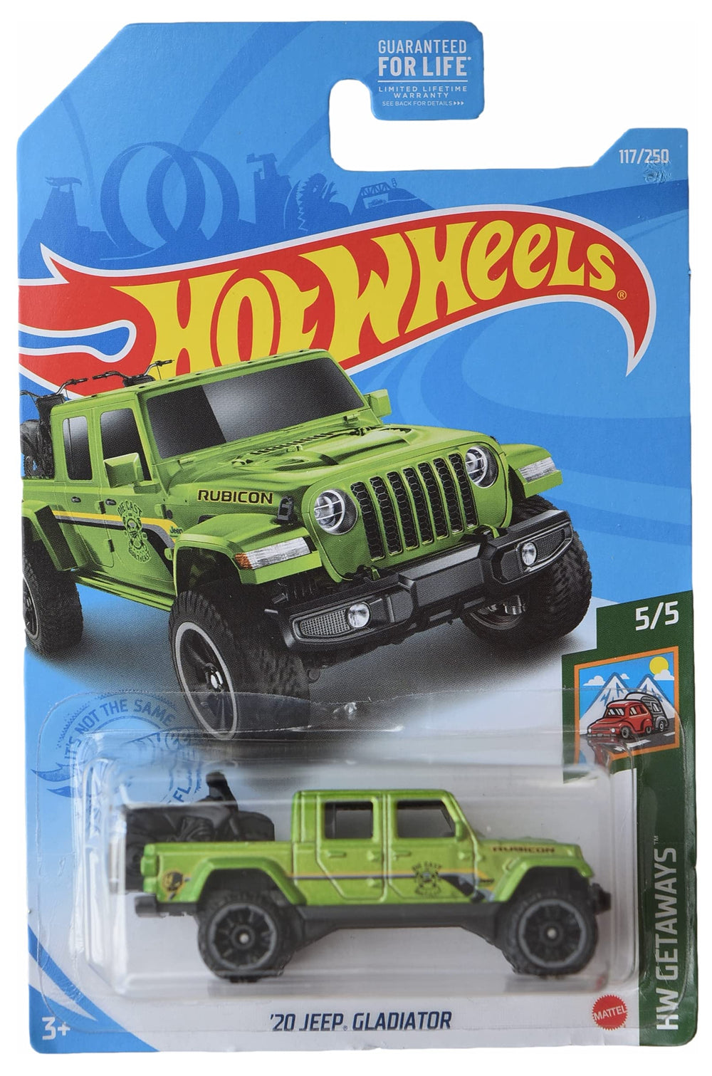 Hot Wheels Jeep Gladiator Green 117-250 side view highlights detailed die-cast finish for display