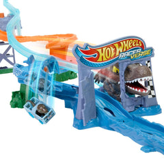 Hot Wheels Jurassic World Crash & Splash set with vibrant layout