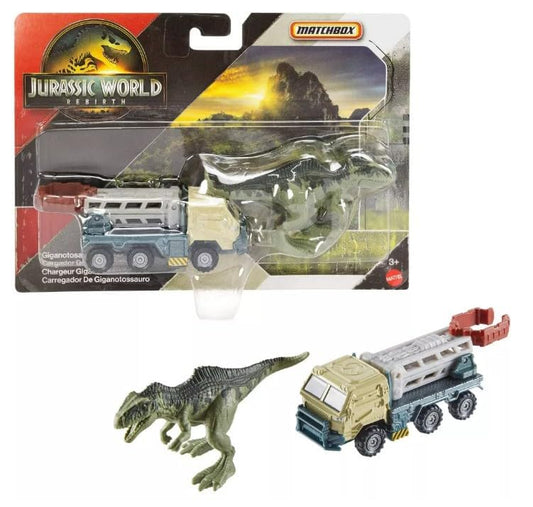 Hot Wheels Jurassic World Rebirth Giganotosaurus Loader vehicle, for action-packed play and display.
