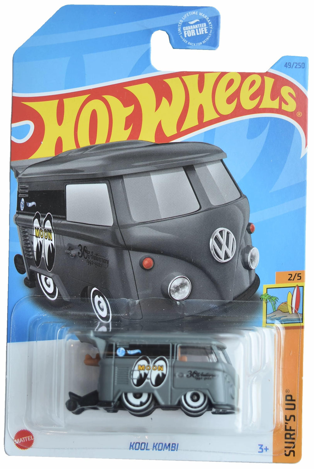 Hot Wheels Kool Kombi Surf Up 2/5 gray side view showcasing display-ready finish