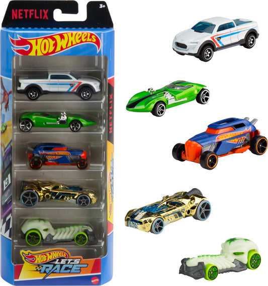 Hot Wheels Let's Race 5-Pack packaging showcases show-inspired branding for collectors.