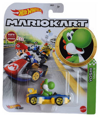 Hot Wheels Mario Kart Yoshi Mach 8 car, front-view, ideal for fast imaginative racing