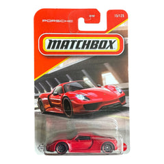 Hot Wheels Matchbox Porsche 918 Spyder red die-cast car for play and display