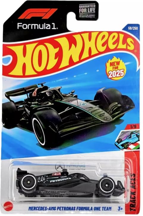 Mattel Hot Wheels Mercedes-AMG Petronas F1 Track Aces die-cast car for display and collection.