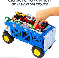 Hot Wheels Monster Mover Rhino rear ramp enables quick car launches