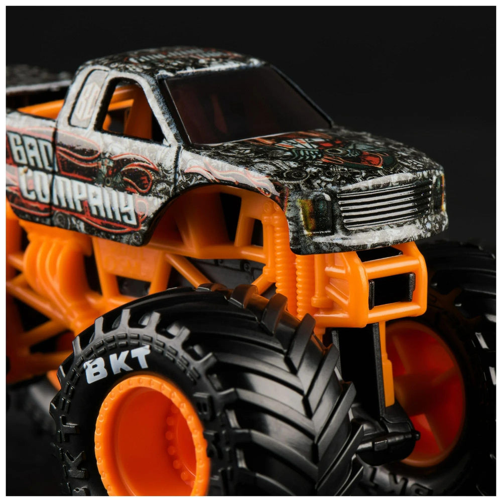 Hot Wheels Monster Trucks Bad Company Series 41 graphics closeup captures vibrant team artwork