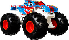 Hot Wheels Monster Trucks back shows character stats for narrative depth.