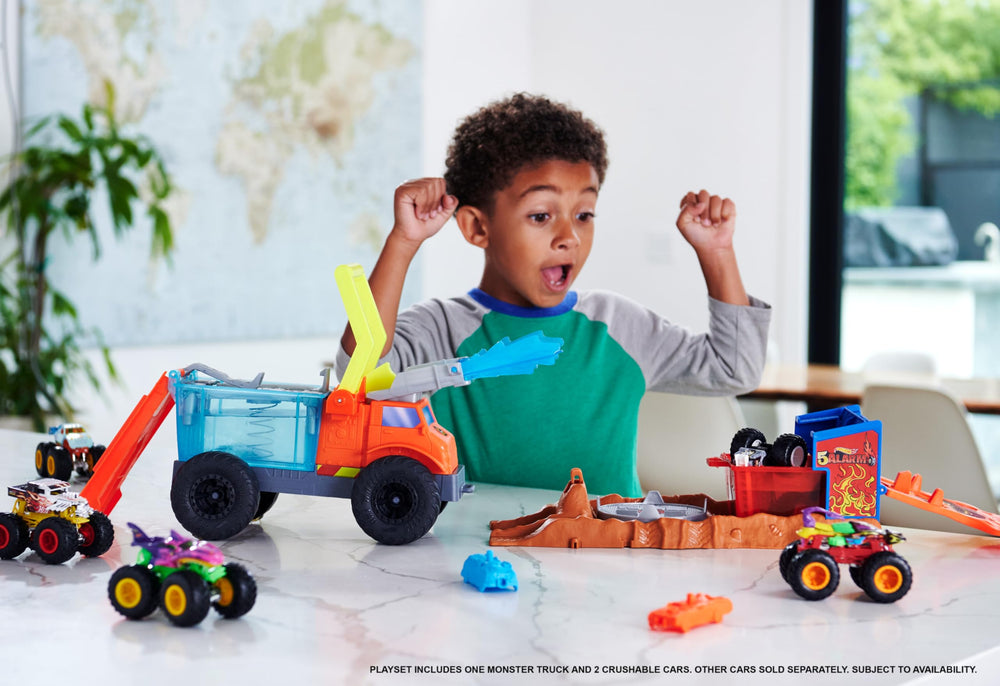 Hot Wheels Color Shifters trailer with ice-cold water triggers first color change.