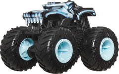 Four trucks with giant wheels in 1:64 scale designed for action-packed battles.