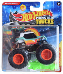 Hot Wheels Monster Trucks Meyers Manx in Crash Legends 2/5 with crushed car for dynamic display and play.