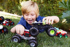 Hot Wheels monster truck with oversized wheels and durable die-cast body for lasting action.