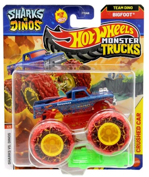 Hot Wheels Sharks vs Dinos Bigfoot 1:64 scale monster truck for imaginative play and display.